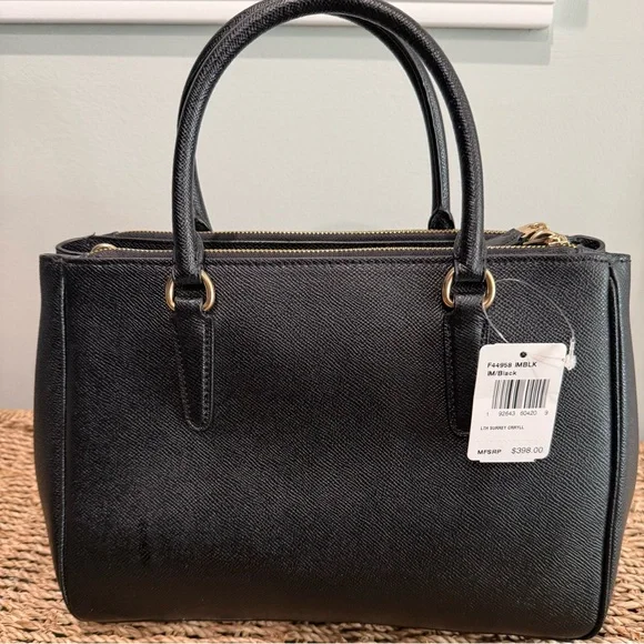 NWT Coach Black Leather Surrey Mini Carryall with Gold Accents - Picture 3 of 8
